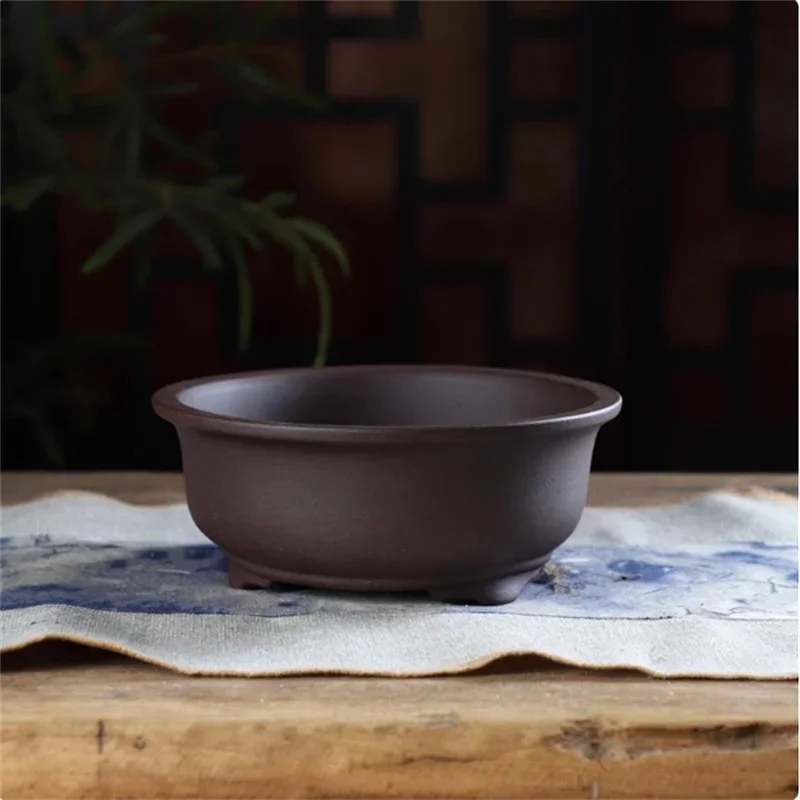 yesCeramic Bonsai Pot, Bowl Pot, 4 Color,Purple sand,Round Flower Pot, Home Decoration
