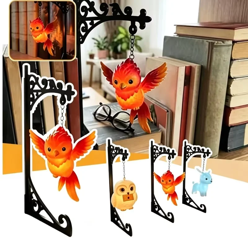 Hanging Bird Owl Book‑shelf Lamp Vintage Metal Bookend Decor Light Ornament For Home Study Office Book‑rack Display Decoration