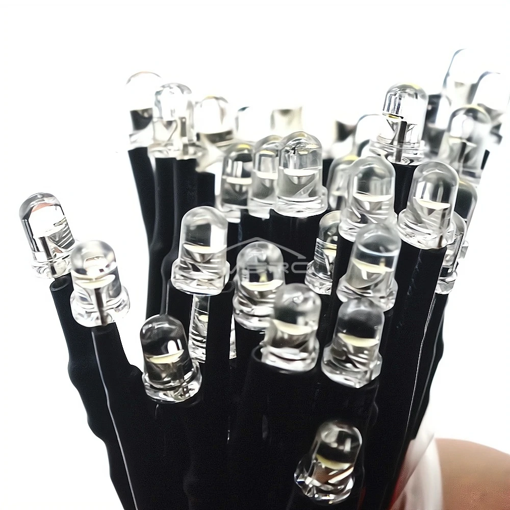 10Pcs 3mm Round Top Light Beads Pre Wired LED Water Clear Cable 20cm White Decoration Lamping Emitting Diodes Pre-soldered Bulbs