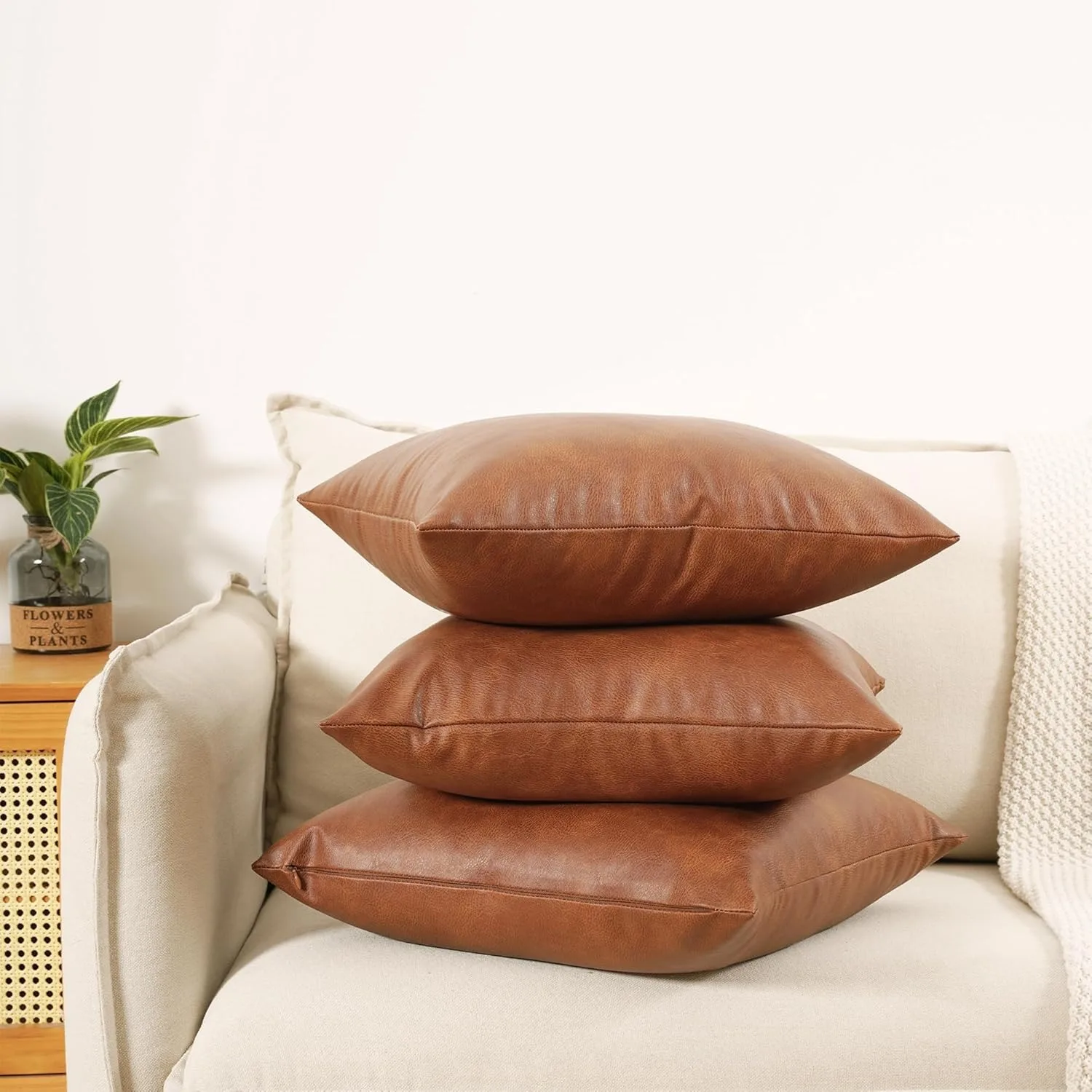 Large Throw Pillow Cover 50/60CM Faux Leather Decorative Cushion Cover Modern Solid Outdoor Luxury Pillowcase for Couch Sofa Bed