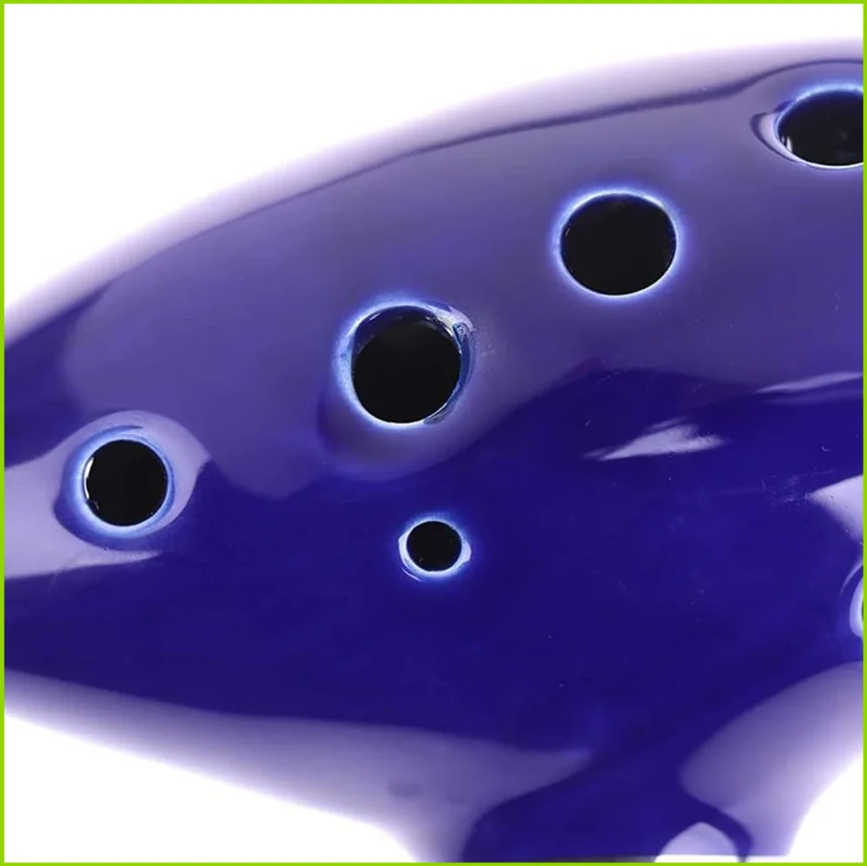 Ocarina, 12-Tonige Alt-C Keramik-Ocarina Musikinstrument mit Liederbuch, Halskordel und Tragetasche, Blau – Detail 8