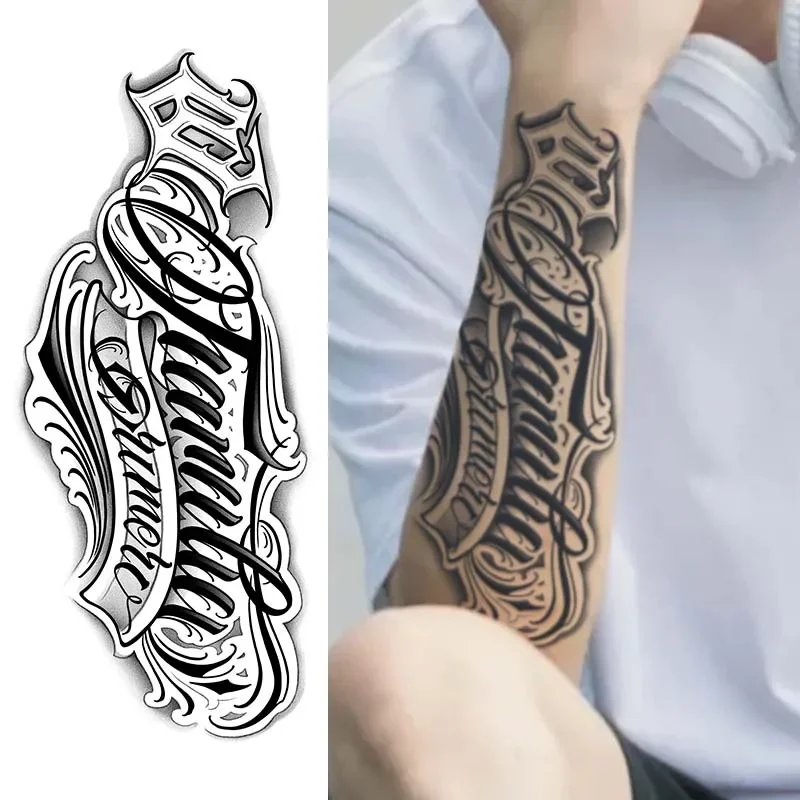 

1Pc Handwritten Font Arm Waterproof Temporary Tattoo, Long-Lasting 1-2 Weeks, Realistic Semi-Permanent Fake Tattoo
