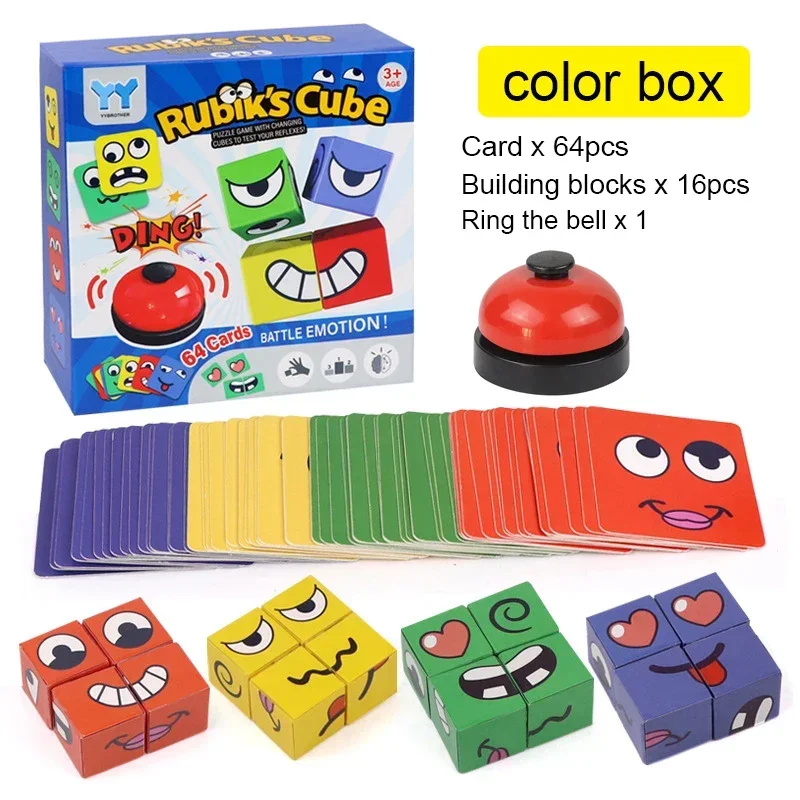 Kids Face Change Expression Puzzle Building Blocks Montessori Cube Table Game Toy Early Educational Toys for Children Gifts