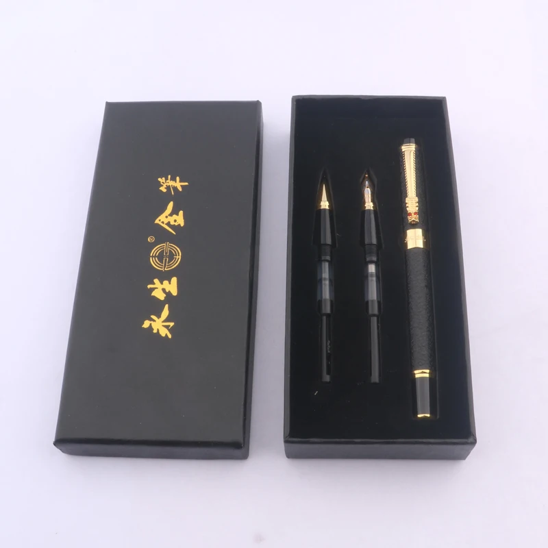 1pc/3pc Set Box Fountain Pen Frosted black Converter Filler Business Office School Supplies Golden Ink Pens