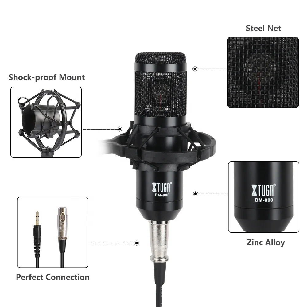 

Ten items TLF Xtuga Best Selling 48V Phan Tom Power Supply Wholesale BM800 Condenser Recording Mic Set Wired Microfone Condensad