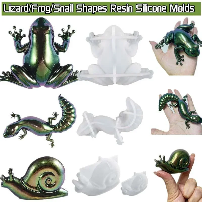 3D Lizard Silicone Molds DIY Handmade Home Art Decoration Ornament Epoxy Resin Mold Animal Frog Snail Making Plaster Mould