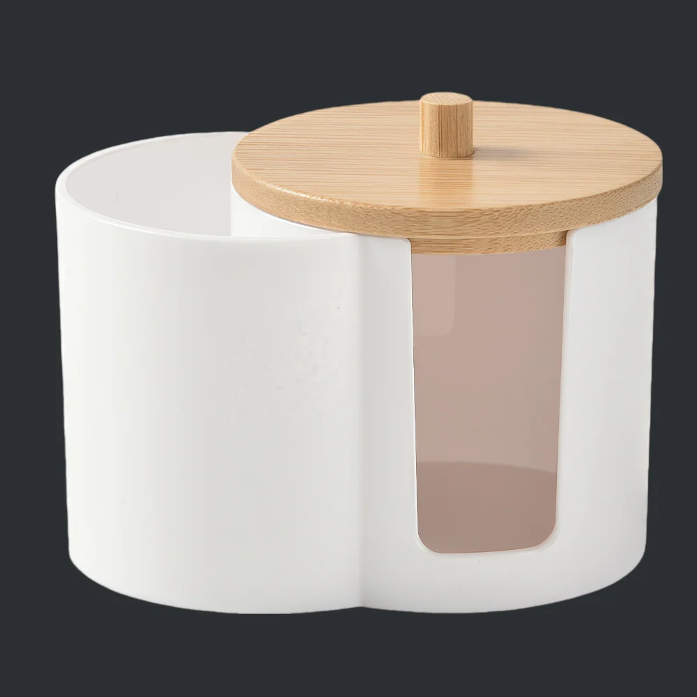 

Makeup Organizer Cotton Round Pad Holder Bathroom Jar Powder Puff Storage Box Durable Multifunction Portable Cotton Swab Box