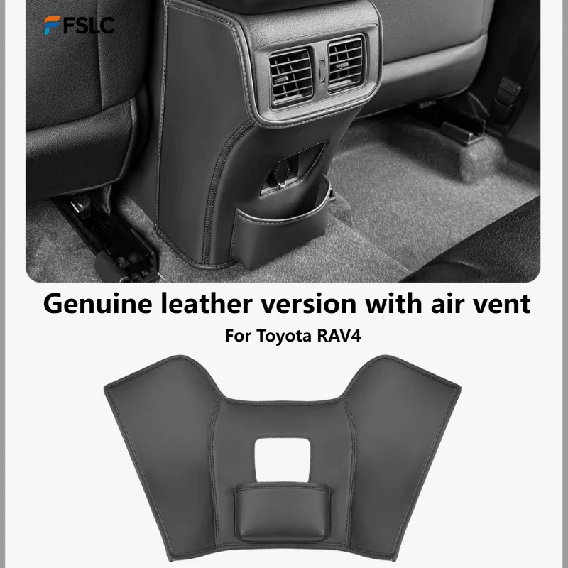 

Genuine Leather Rear Seat Back Kick Mats For Toyota RAV4 (2019-2025) Anti-Kick Protectors With AC Vent Covers & Storage Pockets