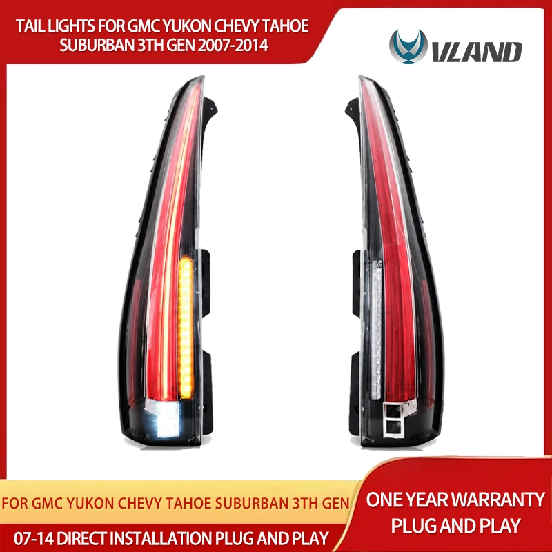 VLAND LED Tail Lights for GMC Yukon Chevy Tahoe Suburban 3rd Gen 2007–2014 W/ Start-up Animation Rear Lamps Assembly Set of 2
