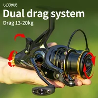 Carrete de Pesca de carpa LINNHUE, carrete giratorio QH3000-9000, doble arrastre fuerte, 20kg, carrete de Pesca de mar, carrete de repuesto gratis
