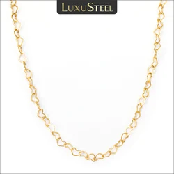 LUXUSTEEL Heart Necklaces Stainless Steel Hollow Out Chain Golden Color Ladies/Girl Fashion Jewelry Accessories