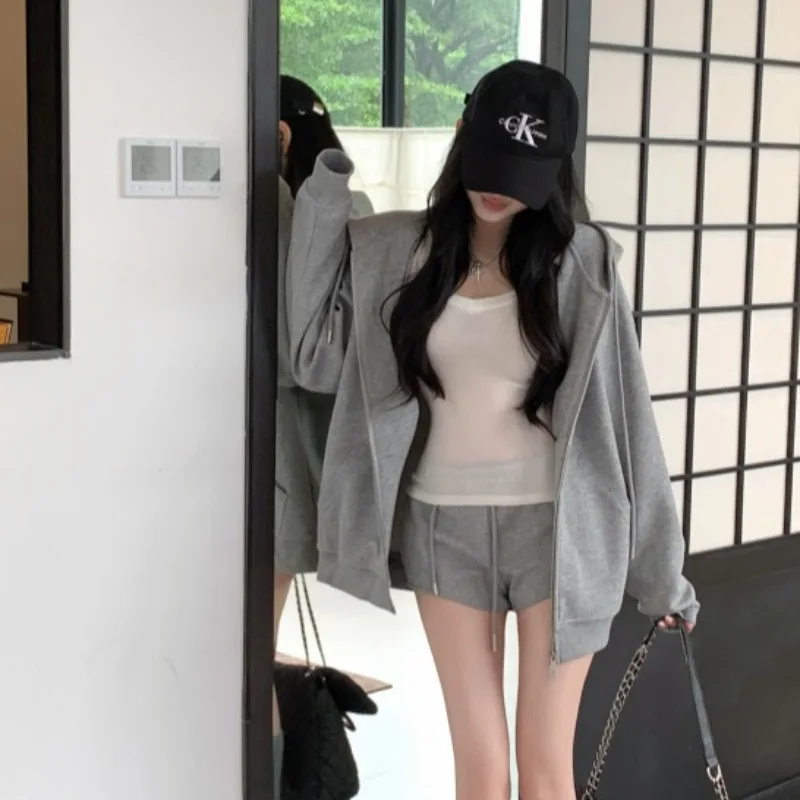 Lazy ey Losse Hoodie Casual Sweatshirt Set Vrouwen Hoge Taille orts Tweedelige Set Herfst 2025, Pendelen Sle Lange Sve