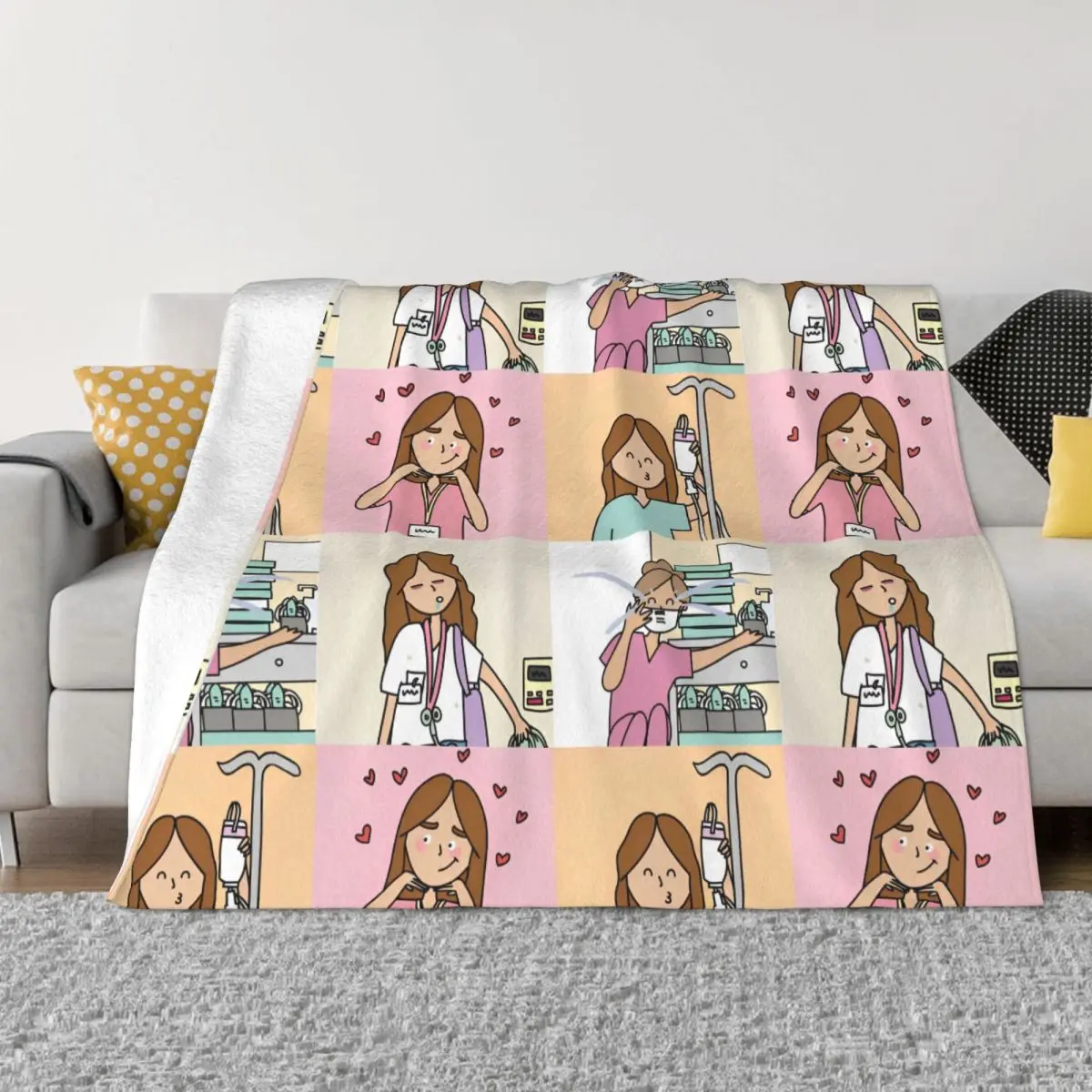 Enfermera En Apuros Nurse Collage Fleece Throw Blanket Blankets for Home Car Super Warm Bedroom Quilt