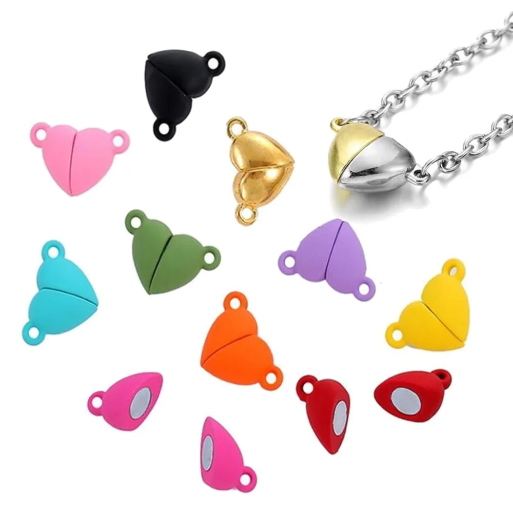 3pairs Baking Paint Love Heart Magnetic Clasp Beads End Connector Charm For Jewelry Bracelet Necklace Making DIY Accessories