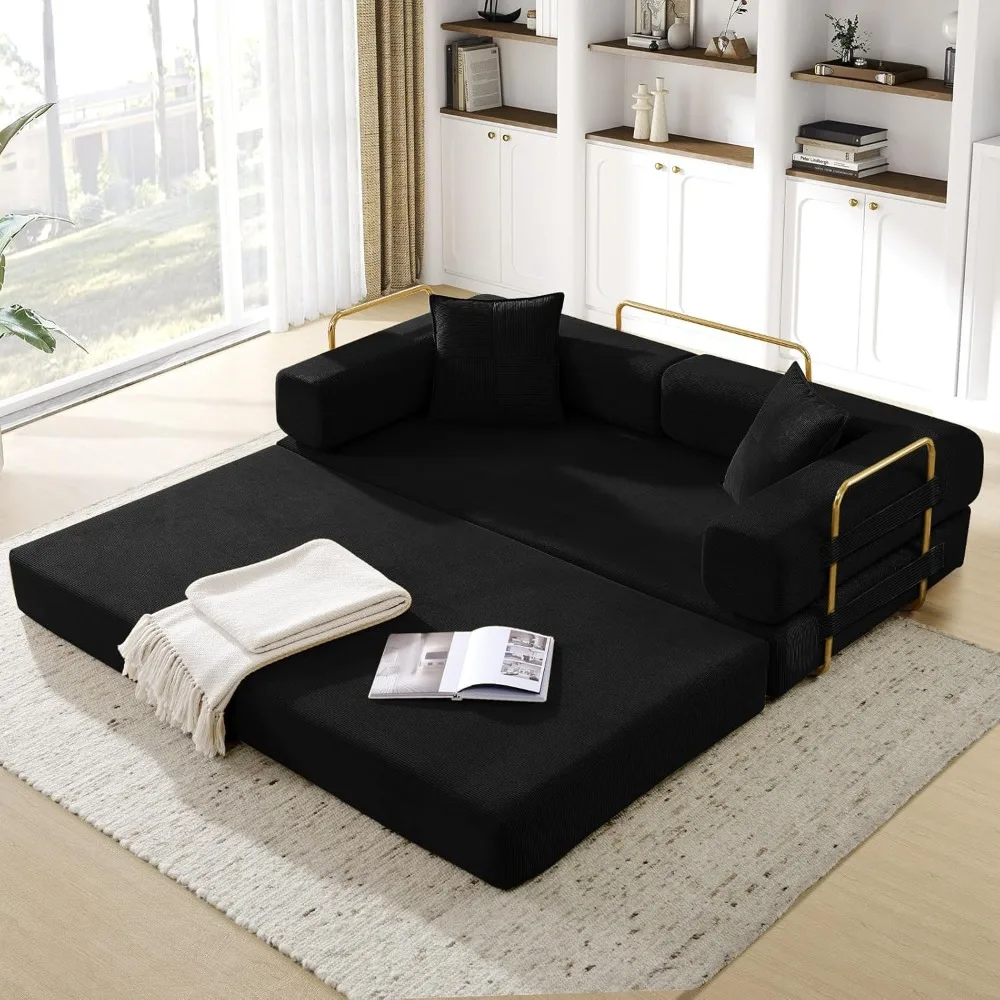 

Corduroy Sleeper Mattress Couch with Fixed-Shape Frame, Free Combination Loveseat Lounge Floor Sofa,Queen Size Memory Foam Couch