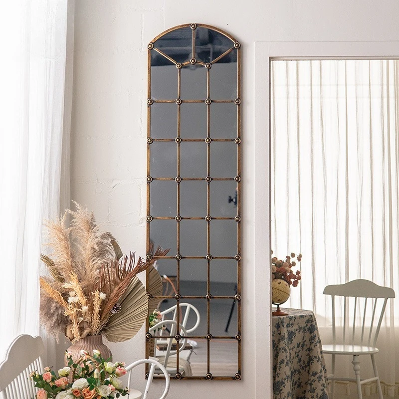 Retro imitation copper full-body mirror, clothing store wrought iron old fitting mirror, homestay hotel washstand mirror