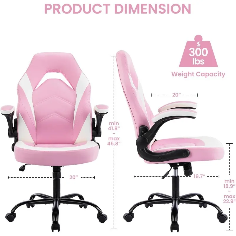 Ergonomic Gaming Desk Chair - Adjustable PU Leather Swivel Racing Chair with Flip-up Armrests for Home Office and Entertainment