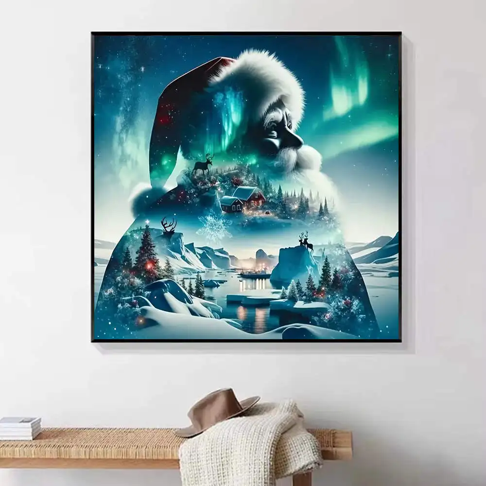 HUACAN 1pcs Diamond Painting Enchanted Santa Aurora Diamond Art Kit 5D DIY Rhinestone Full Drill Mosaic Picture Holiday Decor
