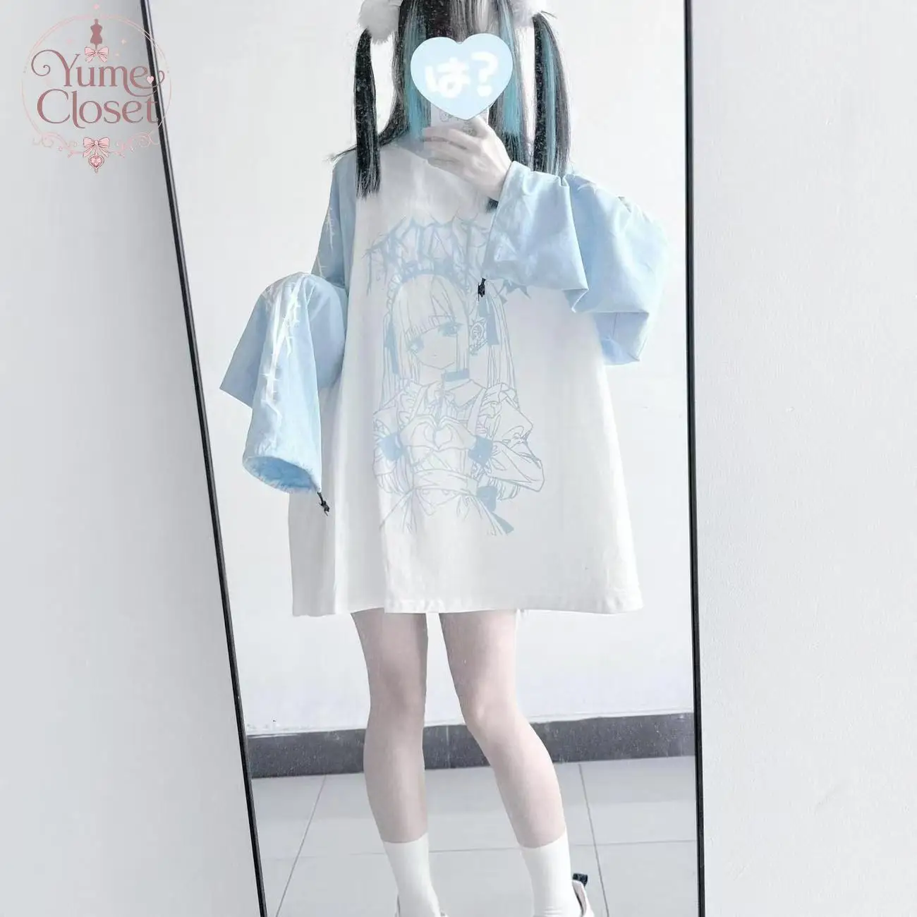 Camiseta de manga larga con estampado de chica anime Y2K para mujer, blanca y azul, estilo oversize, Harajuku Kawaii, ropa de calle casual, 2026