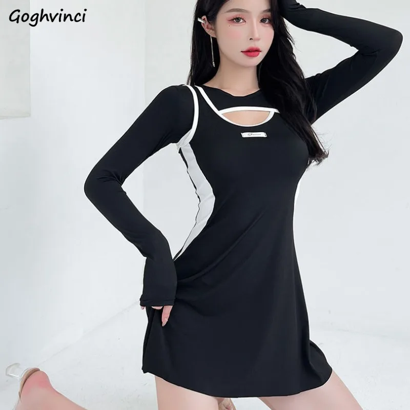 Long Sleeve Cover-Ups Women Panelled Slim Fit Hollow Out Swimwear Casual Holiday Beach Style Summer Hot Girls Belly-covering