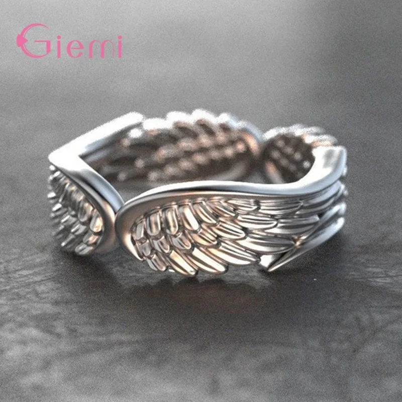 Old Fashion Angel Wings Feather Ring for Women Female 925 Sterling Silver Christmas Easter Hallowmas Jewelry Factory Outlets