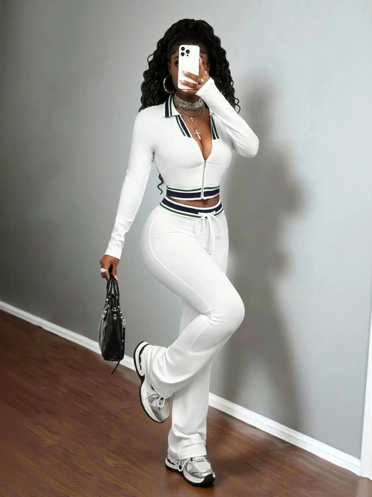 

Fall Winter Sets Woman Fleece Tracksuit Half-zip Tops Drawstring Wide Leg Pants Casual Sporty 2 Two Piece Set for Women Outfits