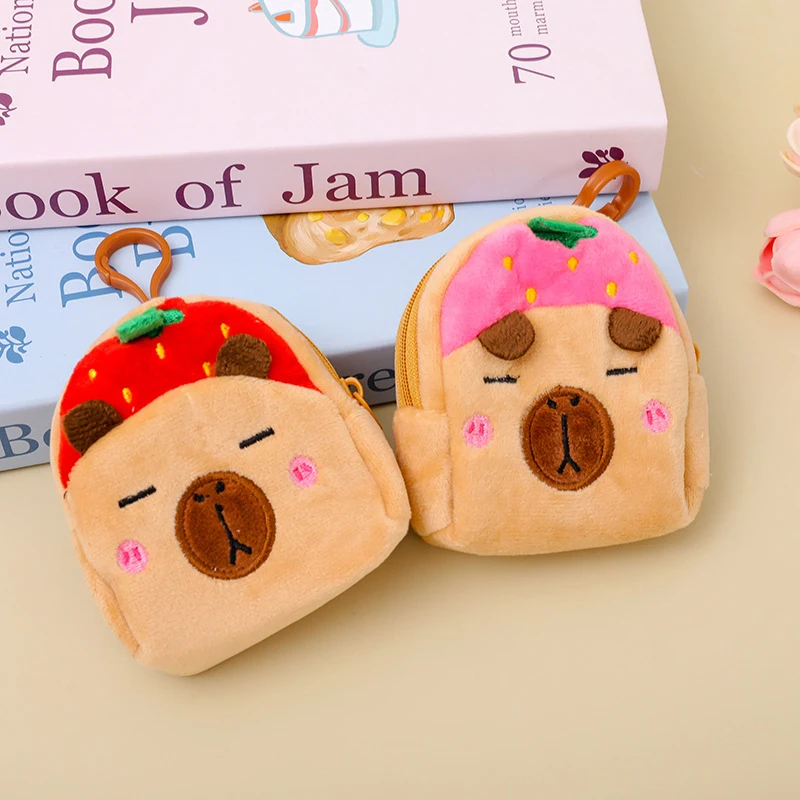 Cute Capybara peluche portafoglio Cartoon Animal Coin Purse portamonete portamonete auricolare borsa portaoggetti zaino ciondolo