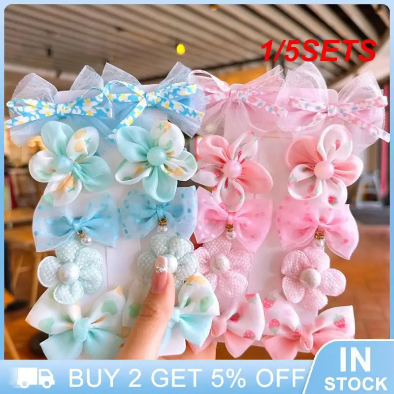 1/5SETS Bow Knot Duckbill Clip Lovely Design Unique Hairpin Princess Hair Accessories Essential Hairpin Fabric Material Safety