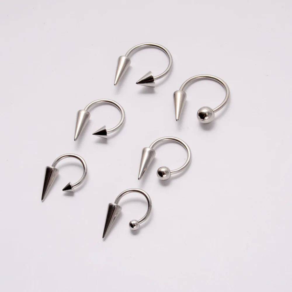 16G Stainless Steel Cone Septum Ring Horseshoe Nose Piercing Spike Lip Rings Tragus Helix Earring Body Jewelry For Women Men