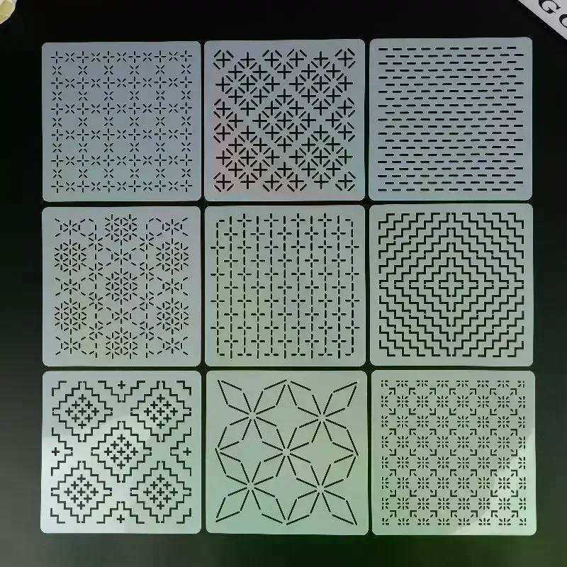 9/32Pcs Sashiko Embroidery Template DIY Geometric Patchwork Stencil Reusable PET Stencil Handmade Embroidery Handicraft Tool