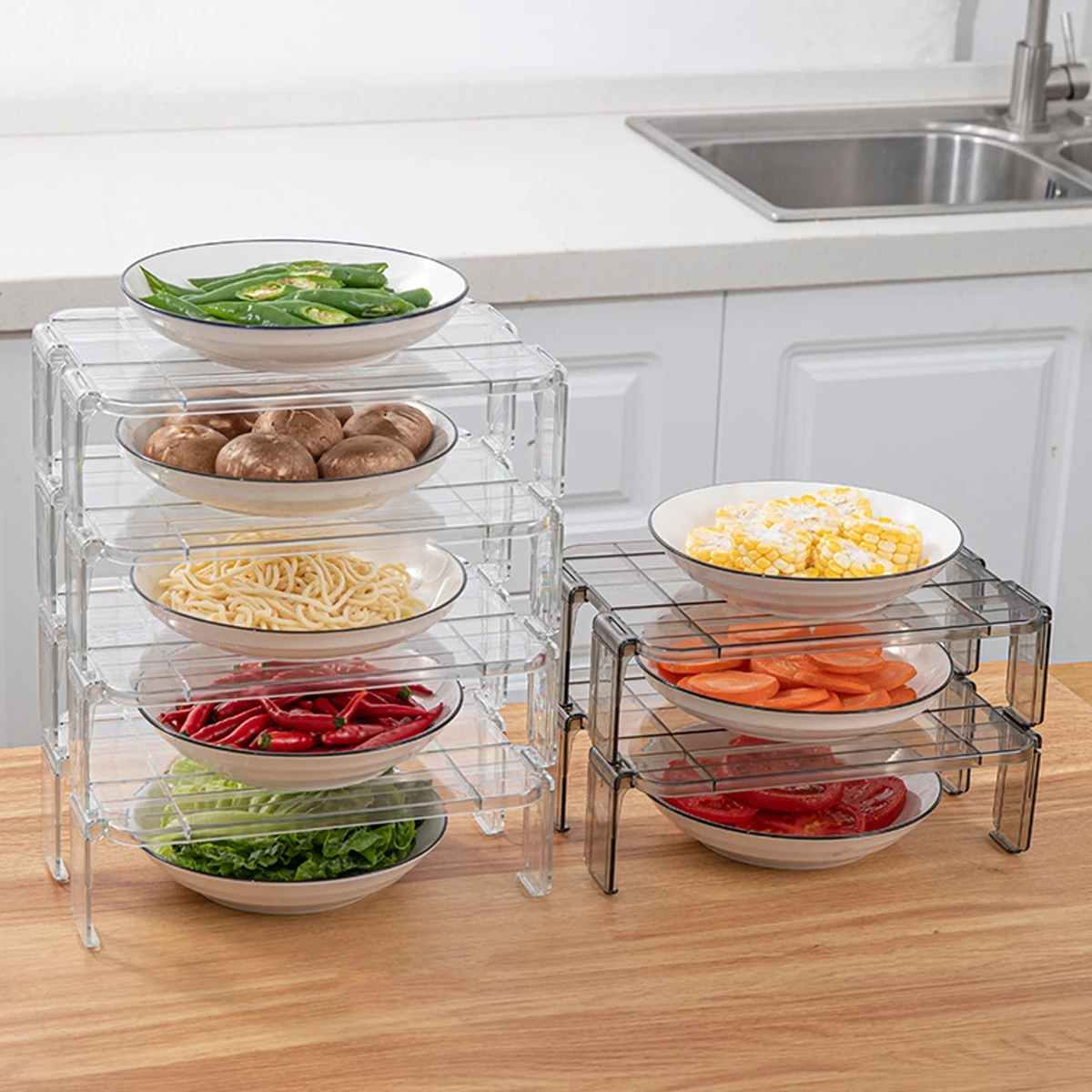 

2pcs Plastic Storage Shelf Fridge Organizer Rack Kitchen Pantry Closet Holder Stackable Space Saving Refrigerator Rack