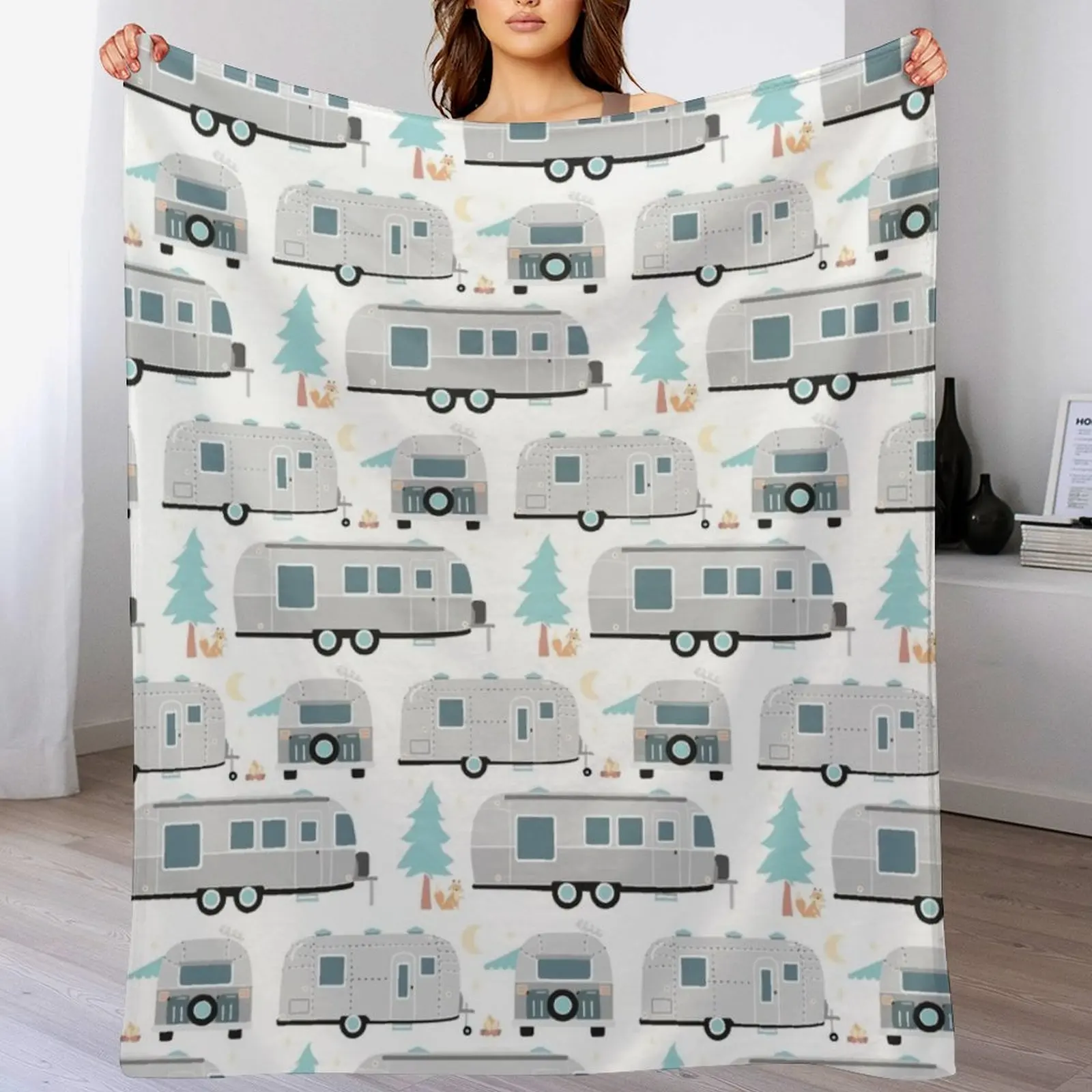 Cute Airstream pattern Throw Blanket Furrys Soft Plaid Comforter Blankets