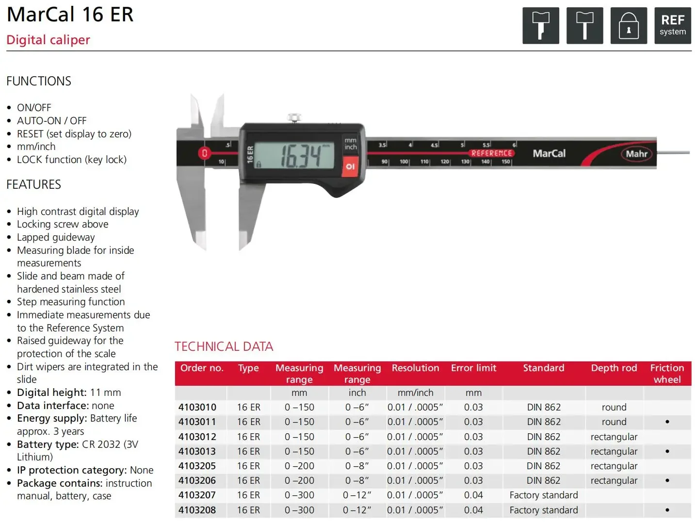 Mahr 16ER Digital Calipers 0-150mm/6\