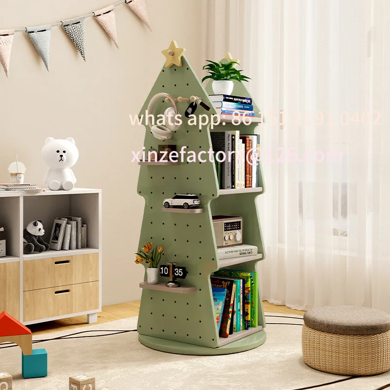 رف كتب دوار للأطفال قابل للتخصيص لتخزين الألعاب من الأرض إلى السقف رف كتب متعدد الطبقات على شكل شجرة عيد الميلاد #2