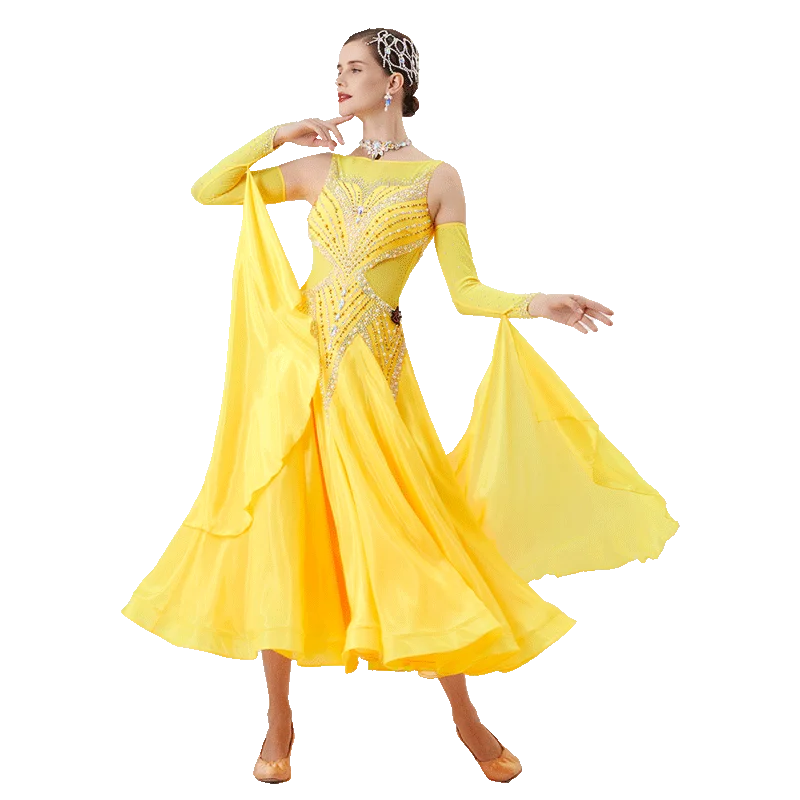 

B-22244 New Women Modern Dance Rhinestone Color Diversity Dress Ballroom National Standard Waltz Competition Performance