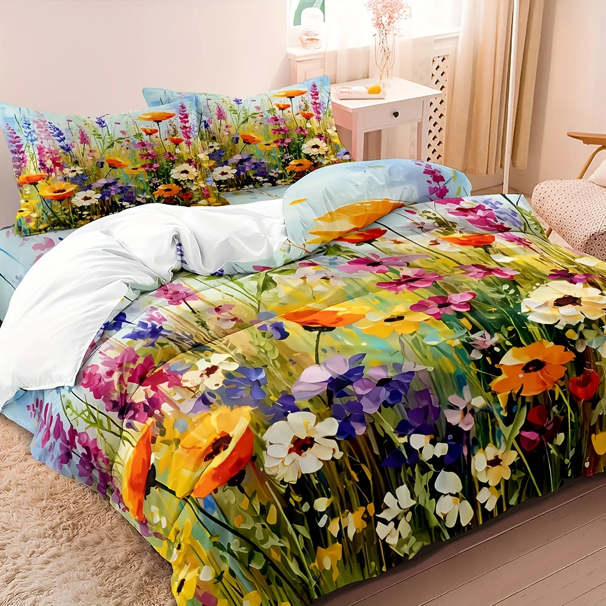 

3pcs Beautiful Floral Duvet Cover Set: 1* Duvet Cover, 2* Pillowcases (No Insert Included), Soft and Breathable Bedding Set