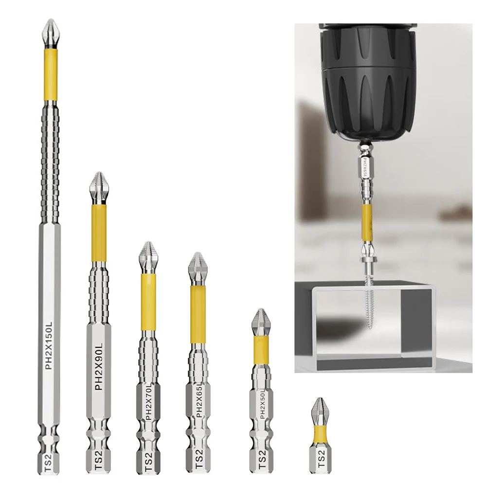 1/6 pces 25-150mm chave de fenda magnética bit antiderrapante cruz broca elétrica para broca de mão chave de fenda elétrica ferramenta elétrica
