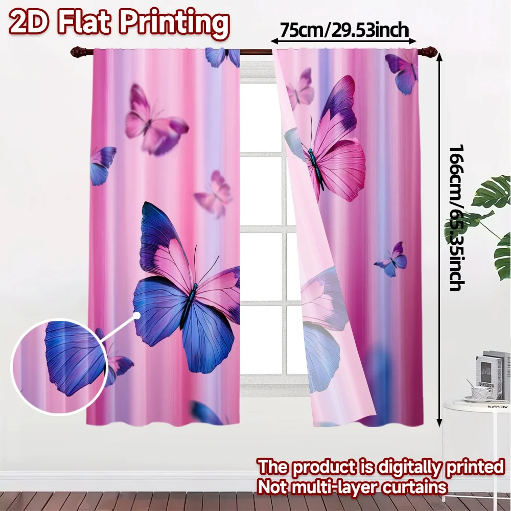 2D Flat Printing,JIT 2pcs, Curtains (Without Rod) Butterfly Veil(3) Popular Curtains&Drapes Durable Polyester Curtains Festive