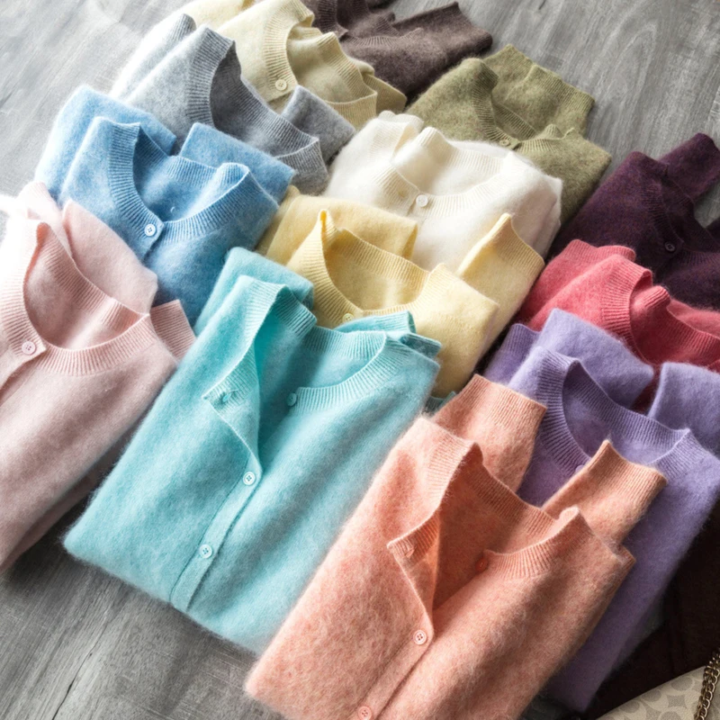 Women Fleece Wool Cashmere Sweater Cardigan Autumn Winter Round Neck Seamless Single Breasted Soft Knitwear - view 2