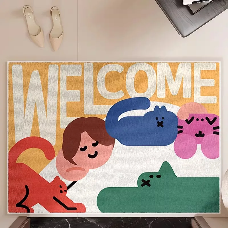 Entrance Door Mat Soft Comfortable Loop Fleece Carpet Modern Style Carpets Cute Cartoon Pattern Floor Mat Home Decoration Rugs
