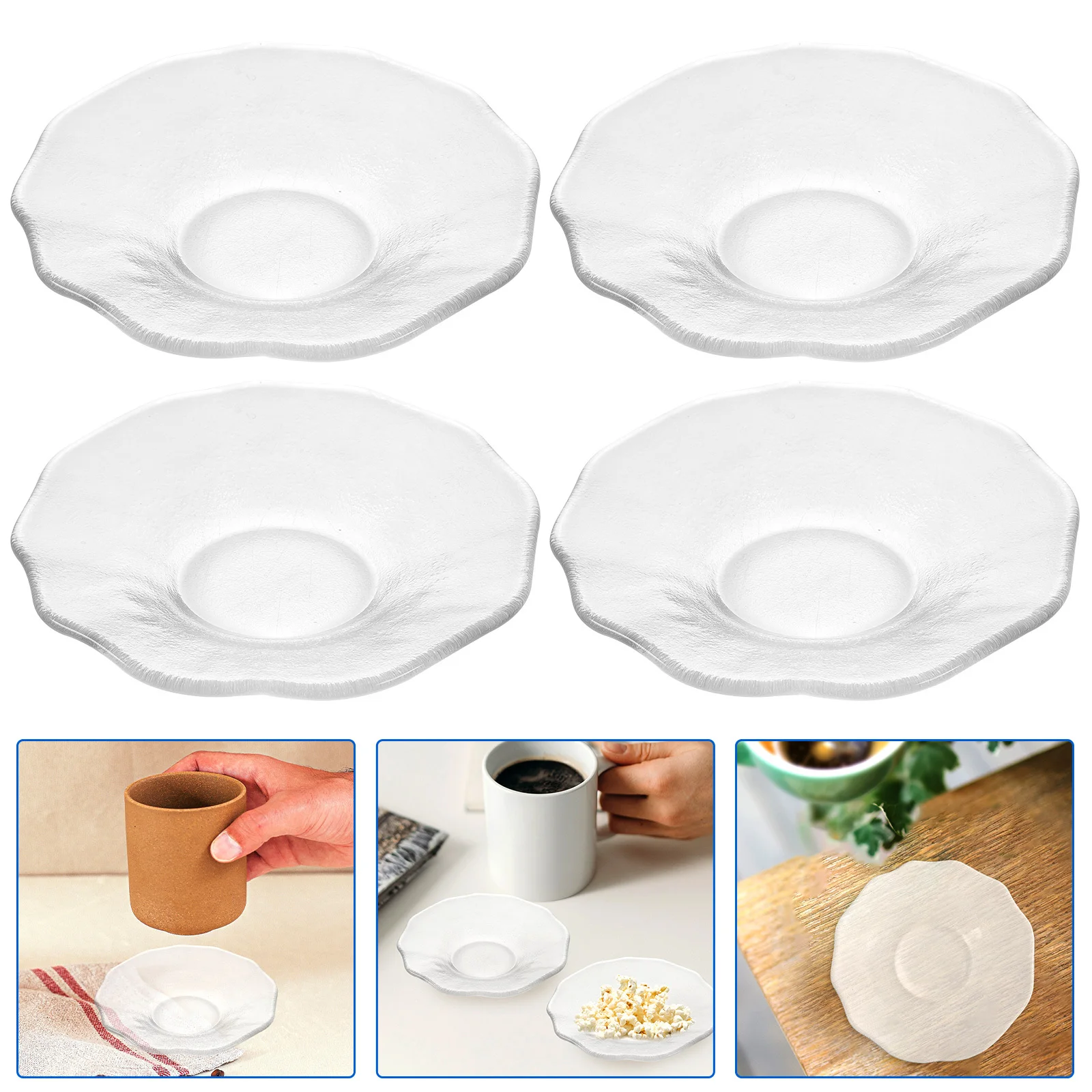 

4Pcs Glass Tea Saucers Coasters Set for Home Office Use Heat Insulation Cup Mat Decorative Table Protector Drink Holder Dish