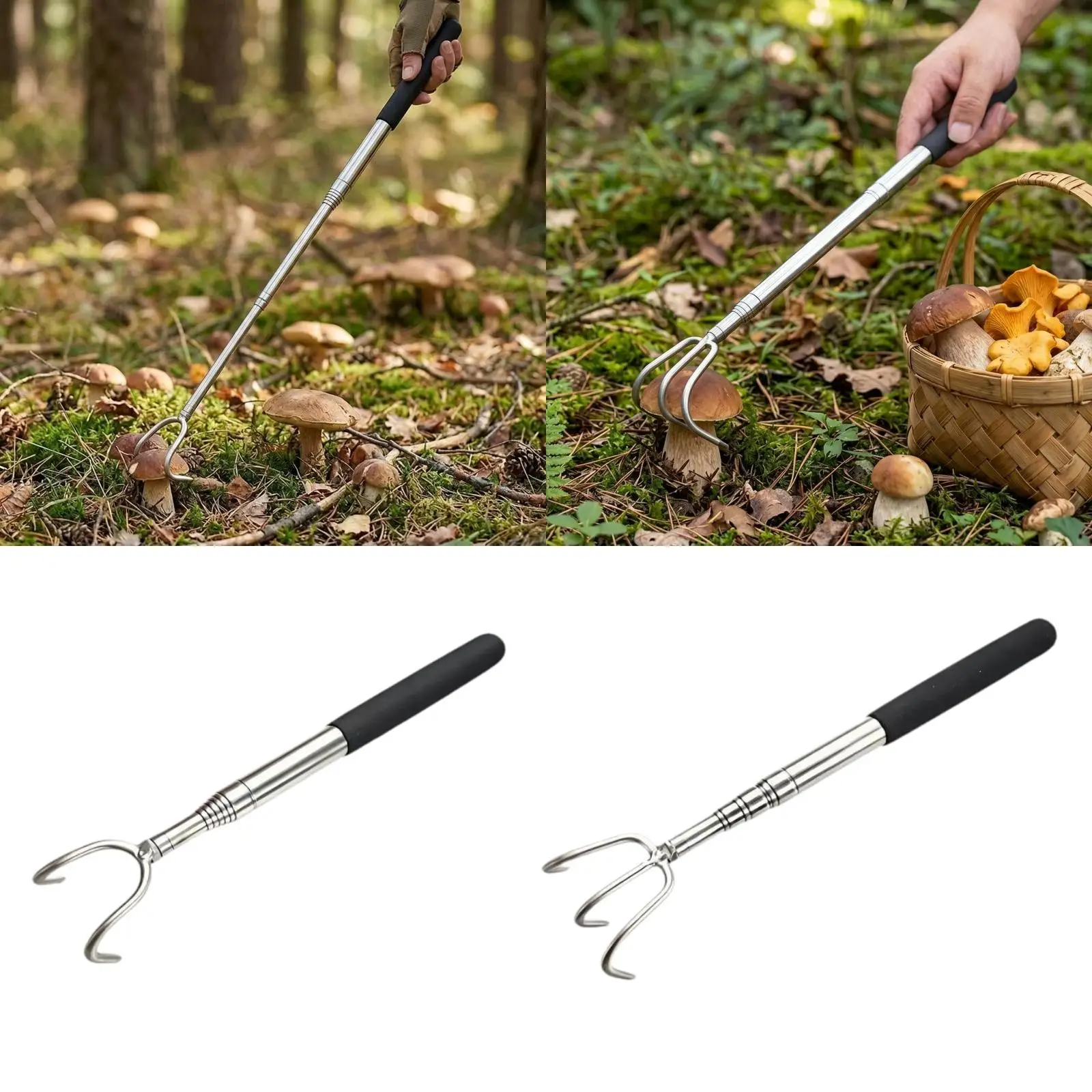 Telescopic Mushroom Picking Tool Stainless Steel Long Hand Cultivator Ergonomic Portable Picker for Outdoor Use