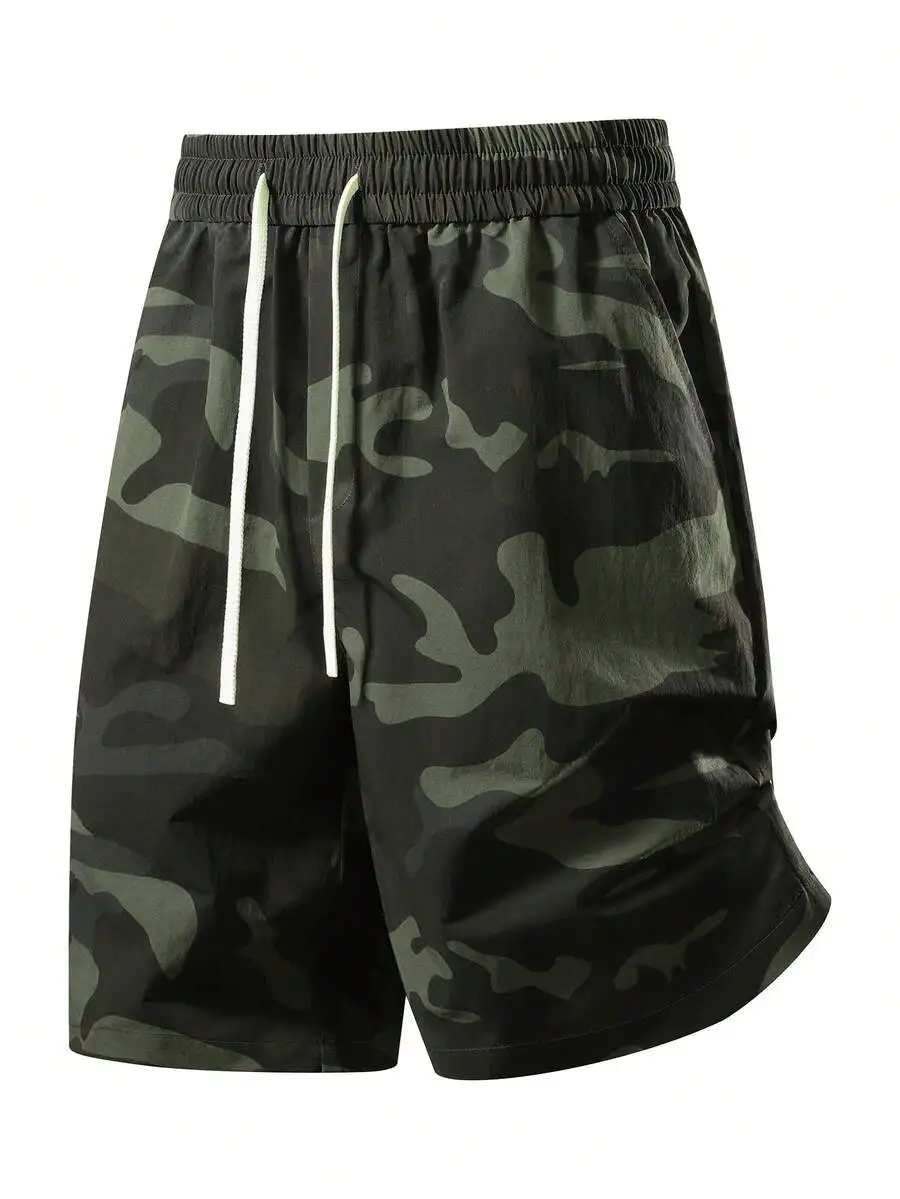 

Mens Camo Print Quick Dry Casual Shorts Elastic Waist Drawstring Loose Fit Lightweight Athletic Outdoor Summer Shorts