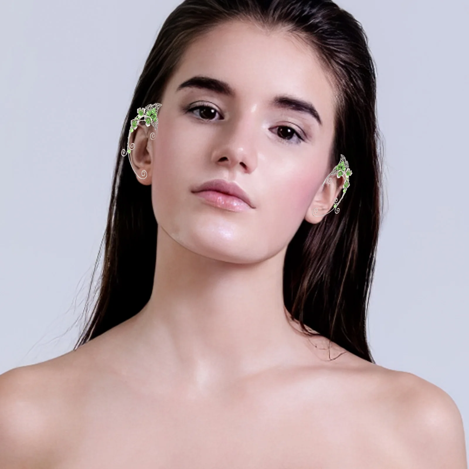 

Retro Green Ear Clips Earscuffs Earring Fairy Chunky for Women Alloy Earrings Miss