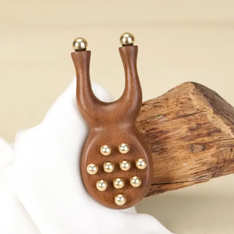 12Copper Beads Guasha Face Massager Tool Sandalwood Handle Fascia Lifting Face Manual Massager Anti Static Frog Shape Handheld