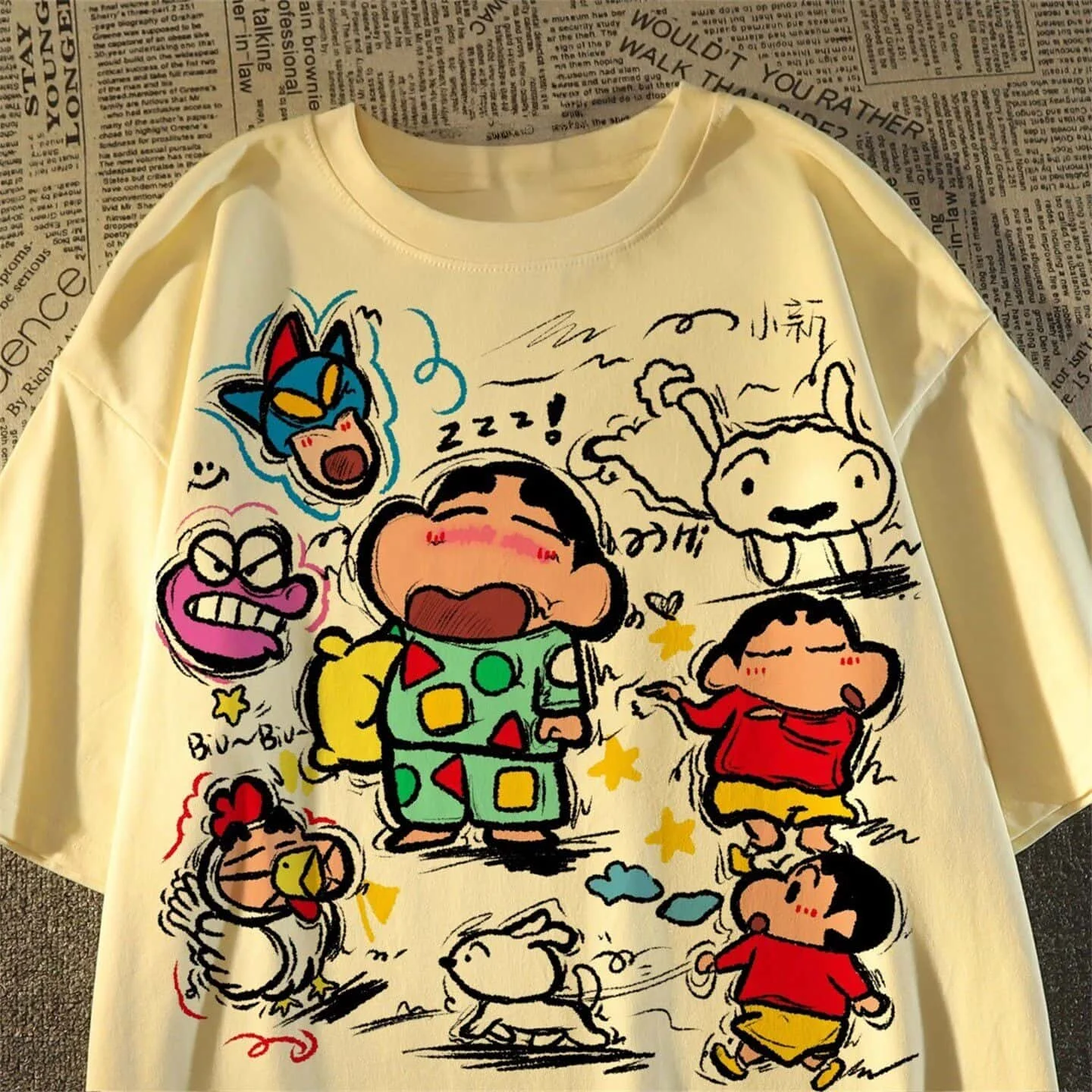 Crayon Shin Chan Sleepy Group Print Casual T Shirt Cute Anime Short Sleeve Tee