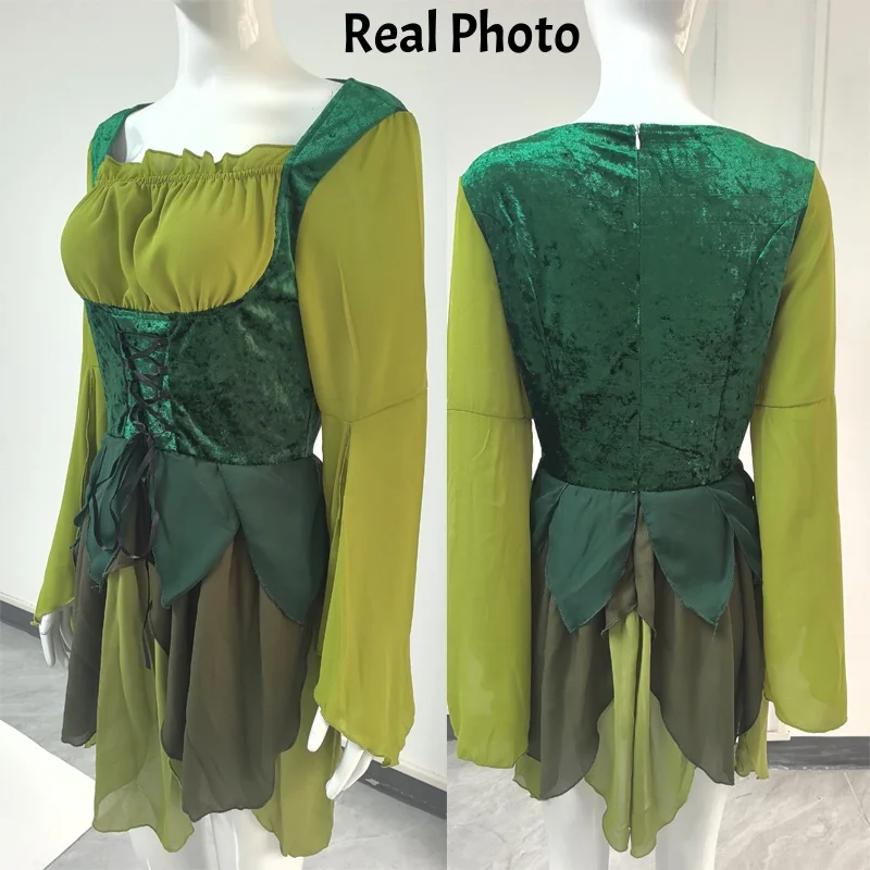 Women's Elf Medieval Green Fairy Dress Magical Elf Dress with Wings Belt Halloween Elf role-playing costume view 4