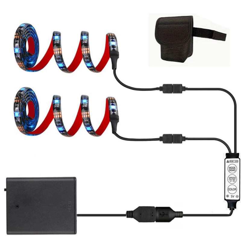 Fahrrad-LED-Lichtleiste, RGB-Farblichter für Nachtfahrten, batteriebetrieben/USB-betrieben, für Outdoor-Fahrrad, Roller, LED-Bandbeleuchtung