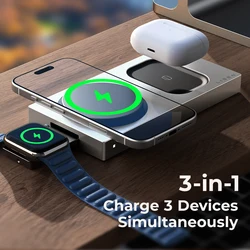 LISEN Portable Multifunction15W Wireless Fast Charger Foldable QI2 Magnetic Quick Charging stand for iPhone AirPods Apple Watch