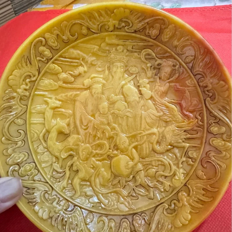 Antique Resin Fu Lu Shou Plate Ornaments Antique Miscellaneous Vintage Distressed Collection Home Office Crafts